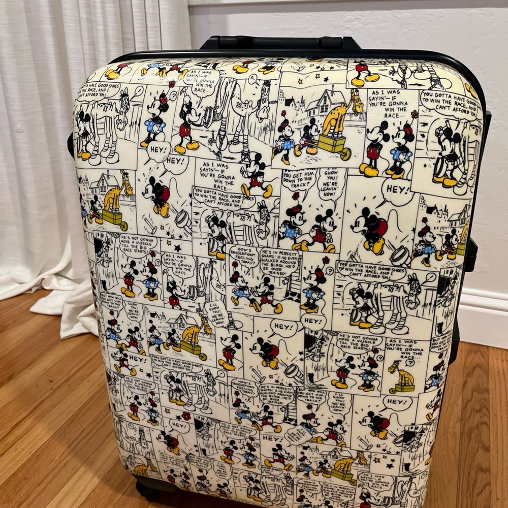 Vintage Disney Comic Strip Suitcase - Black, White, Red, Yellow